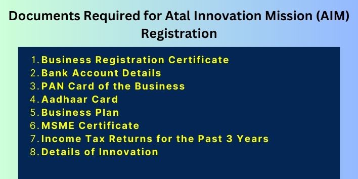 Documents Required for Atal Innovation Mission (AIM) Registration